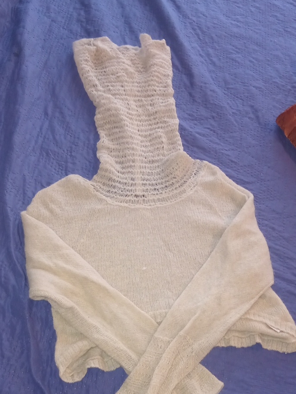Free People Cream Lightweight Ruched Turtleneck Sweater